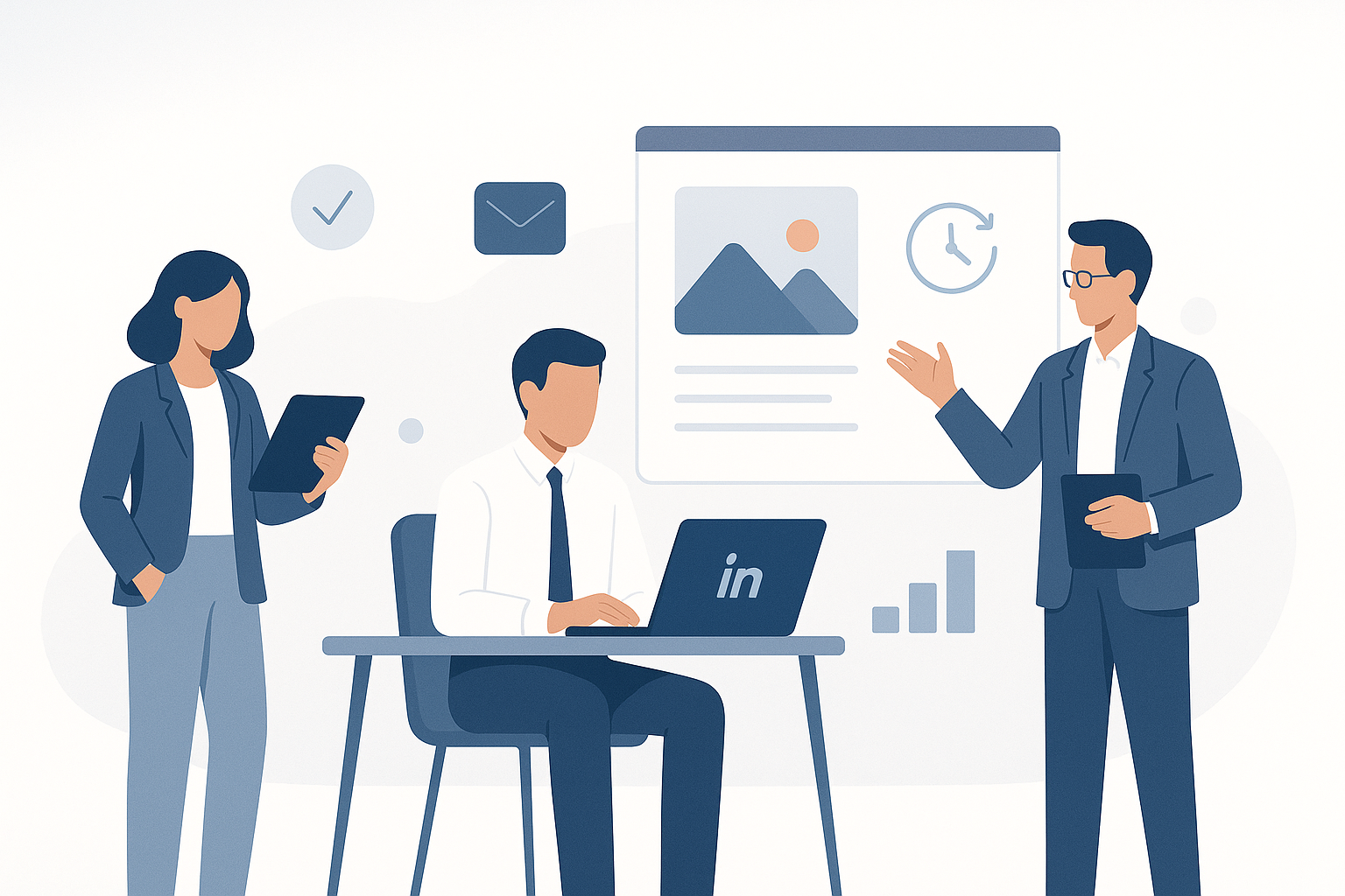 Profesional trabajando con LinkedIn en laptop